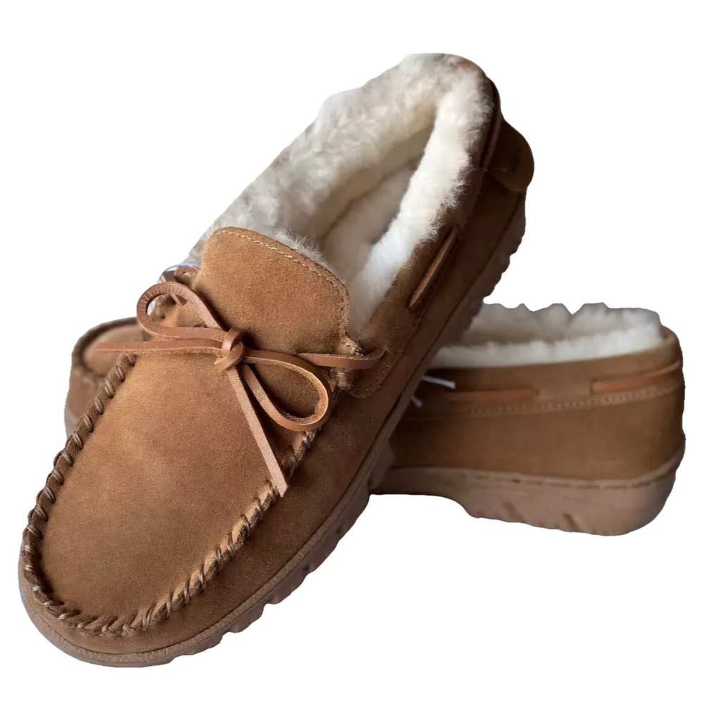 Eddie Bauer Genuine Suede & Genuine Shearling-Lined Moccasin Slippers szUS9 & 10